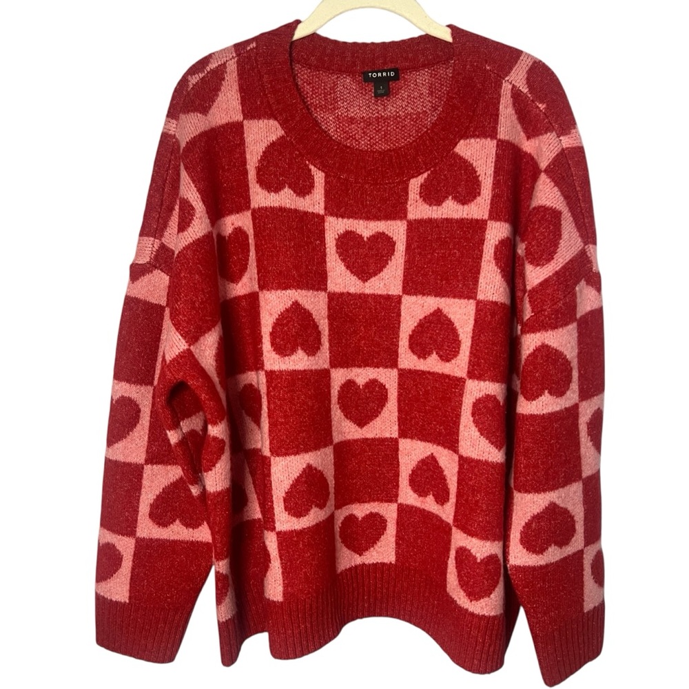 Torrid So In Love Red and Pink Heart Oversized Sweater Size 1